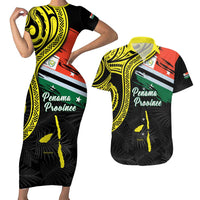 Personalised Vanuatu Penama Day Couples Matching Short Sleeve Bodycon Dress and Hawaiian Shirt Grunge Flag Style LT05 Black - Polynesian Pride