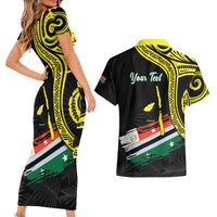 Personalised Vanuatu Penama Day Couples Matching Short Sleeve Bodycon Dress and Hawaiian Shirt Grunge Flag Style LT05 - Polynesian Pride