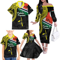 Personalised Vanuatu Penama Day Family Matching Off The Shoulder Long Sleeve Dress and Hawaiian Shirt Grunge Flag Style LT05 - Polynesian Pride