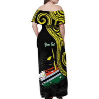 Personalised Vanuatu Penama Day Family Matching Off Shoulder Maxi Dress and Hawaiian Shirt Grunge Flag Style LT05 - Polynesian Pride