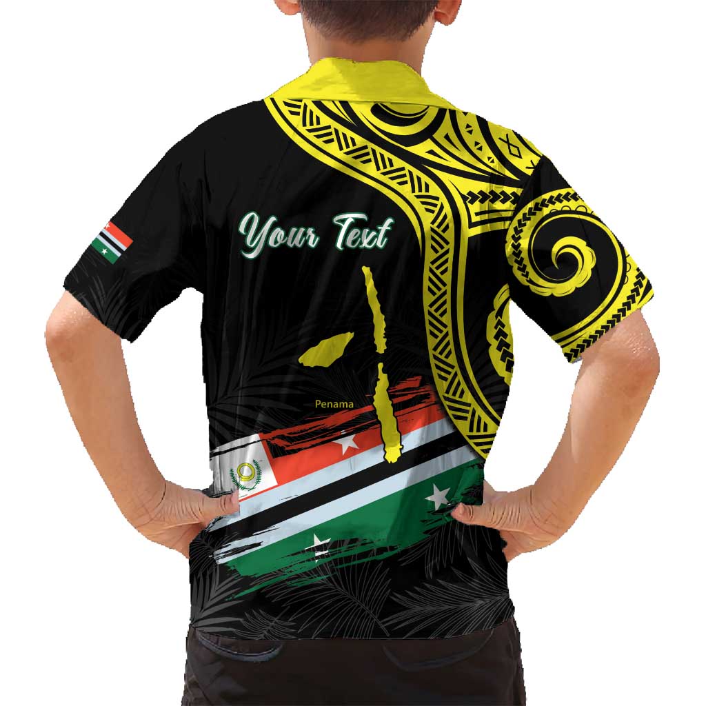 Personalised Vanuatu Penama Day Family Matching Off Shoulder Short Dress and Hawaiian Shirt Grunge Flag Style LT05 - Polynesian Pride