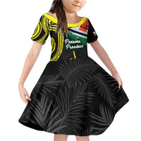 Personalised Vanuatu Penama Day Family Matching Off Shoulder Short Dress and Hawaiian Shirt Grunge Flag Style LT05 Daughter's Dress Black - Polynesian Pride