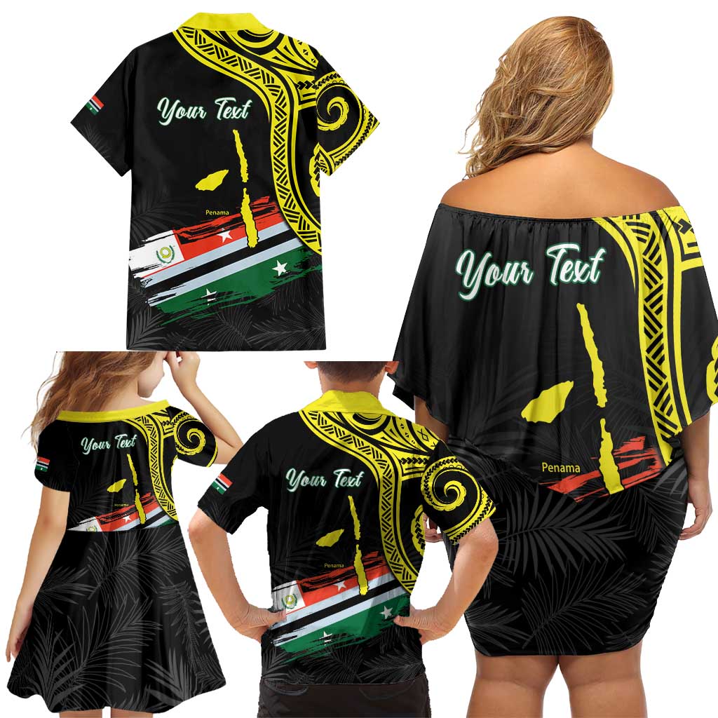 Personalised Vanuatu Penama Day Family Matching Off Shoulder Short Dress and Hawaiian Shirt Grunge Flag Style LT05 - Polynesian Pride