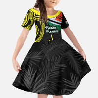Personalised Vanuatu Penama Day Family Matching Tank Maxi Dress and Hawaiian Shirt Grunge Flag Style LT05 Daughter's Dress Black - Polynesian Pride