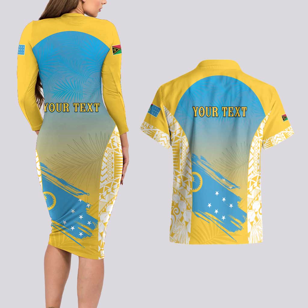 Personalised Vanuatu Sanma Day Couples Matching Long Sleeve Bodycon Dress and Hawaiian Shirt Special Style LT05 - Polynesian Pride