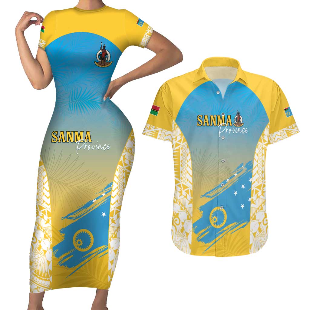 Personalised Vanuatu Sanma Day Couples Matching Short Sleeve Bodycon Dress and Hawaiian Shirt Special Style LT05 Yellow - Polynesian Pride