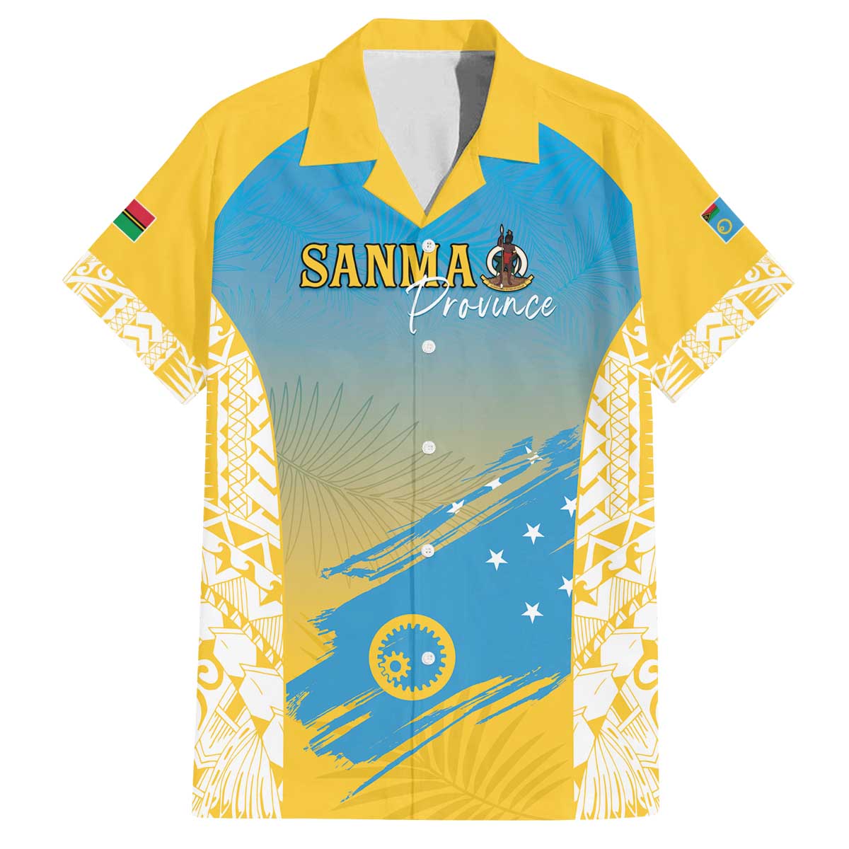 Personalised Vanuatu Sanma Day Family Matching Off The Shoulder Long Sleeve Dress and Hawaiian Shirt Special Style LT05 Dad's Shirt - Short Sleeve Yellow - Polynesian Pride