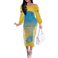 Personalised Vanuatu Sanma Day Family Matching Off The Shoulder Long Sleeve Dress and Hawaiian Shirt Special Style LT05 Mom's Dress Yellow - Polynesian Pride