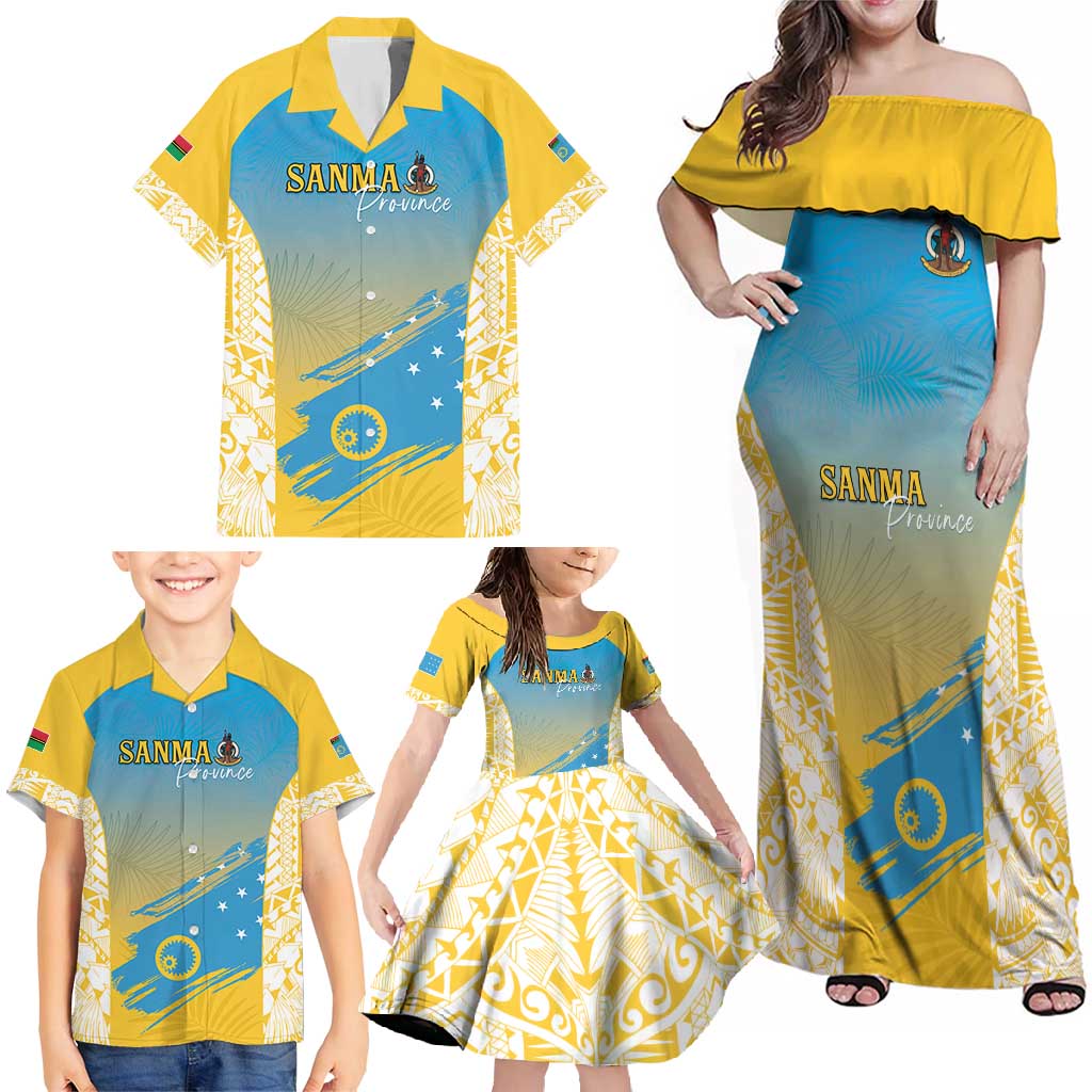 Personalised Vanuatu Sanma Day Family Matching Off Shoulder Maxi Dress and Hawaiian Shirt Special Style LT05 - Polynesian Pride