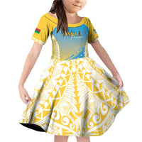 Personalised Vanuatu Sanma Day Family Matching Off Shoulder Short Dress and Hawaiian Shirt Special Style LT05 Daughter's Dress Yellow - Polynesian Pride