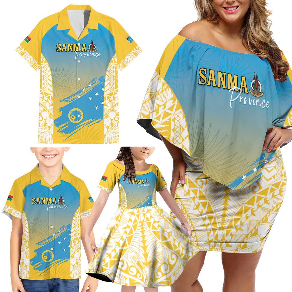 Personalised Vanuatu Sanma Day Family Matching Off Shoulder Short Dress and Hawaiian Shirt Special Style LT05 - Polynesian Pride