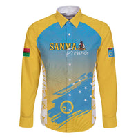 Personalised Vanuatu Sanma Day Family Matching Off Shoulder Short Dress and Hawaiian Shirt Special Style LT05 Dad's Shirt - Long Sleeve Yellow - Polynesian Pride