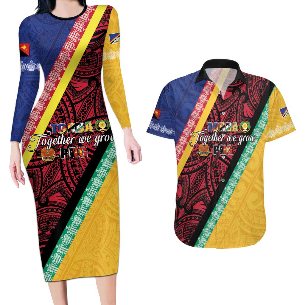 Love Torba PNG Day Couples Matching Long Sleeve Bodycon Dress and Hawaiian Shirt Together We Grow LT05 Colorful - Polynesian Pride