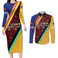 Love Torba PNG Day Couples Matching Long Sleeve Bodycon Dress and Long Sleeve Button Shirt Together We Grow LT05 Colorful - Polynesian Pride
