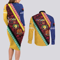 Love Torba PNG Day Couples Matching Long Sleeve Bodycon Dress and Long Sleeve Button Shirt Together We Grow LT05 - Polynesian Pride