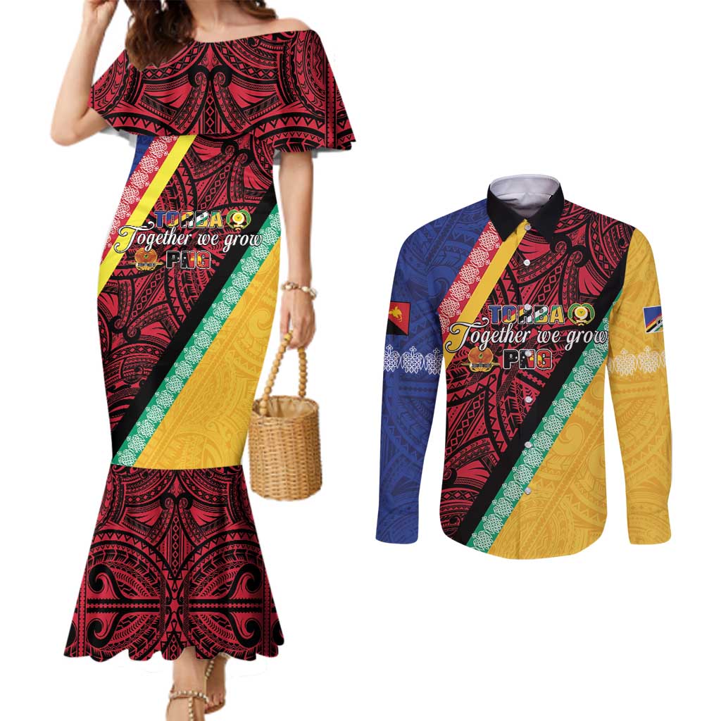 Love Torba PNG Day Couples Matching Mermaid Dress and Long Sleeve Button Shirt Together We Grow LT05 Colorful - Polynesian Pride