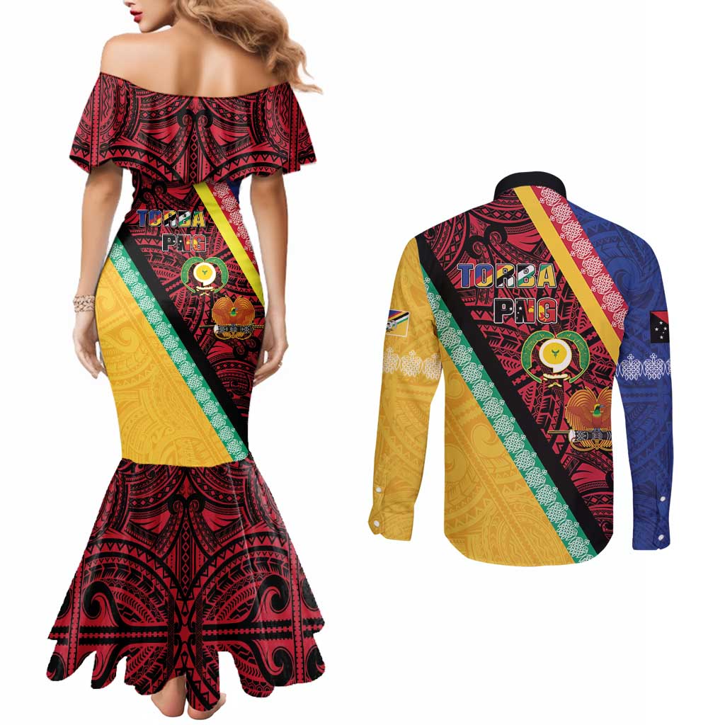 Love Torba PNG Day Couples Matching Mermaid Dress and Long Sleeve Button Shirt Together We Grow LT05 - Polynesian Pride