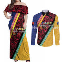 Love Torba PNG Day Couples Matching Off Shoulder Maxi Dress and Long Sleeve Button Shirt Together We Grow LT05 Colorful - Polynesian Pride
