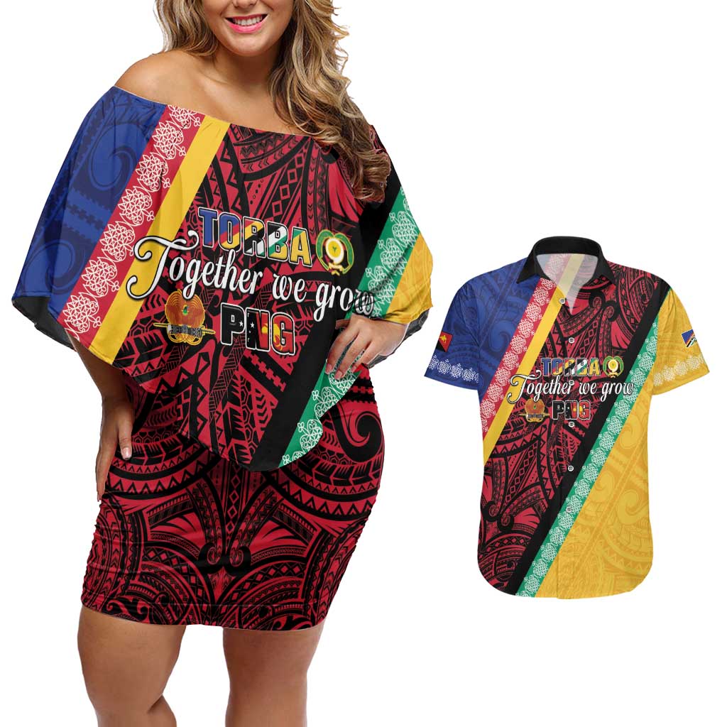Love Torba PNG Day Couples Matching Off Shoulder Short Dress and Hawaiian Shirt Together We Grow LT05 Colorful - Polynesian Pride