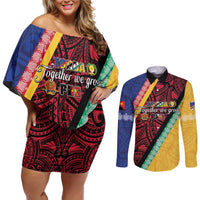 Love Torba PNG Day Couples Matching Off Shoulder Short Dress and Long Sleeve Button Shirt Together We Grow LT05 Colorful - Polynesian Pride