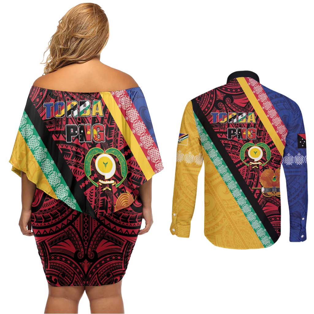 Love Torba PNG Day Couples Matching Off Shoulder Short Dress and Long Sleeve Button Shirt Together We Grow LT05 - Polynesian Pride