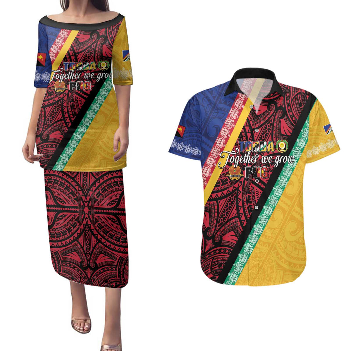 Love Torba PNG Day Couples Matching Puletasi and Hawaiian Shirt Together We Grow LT05 Colorful - Polynesian Pride