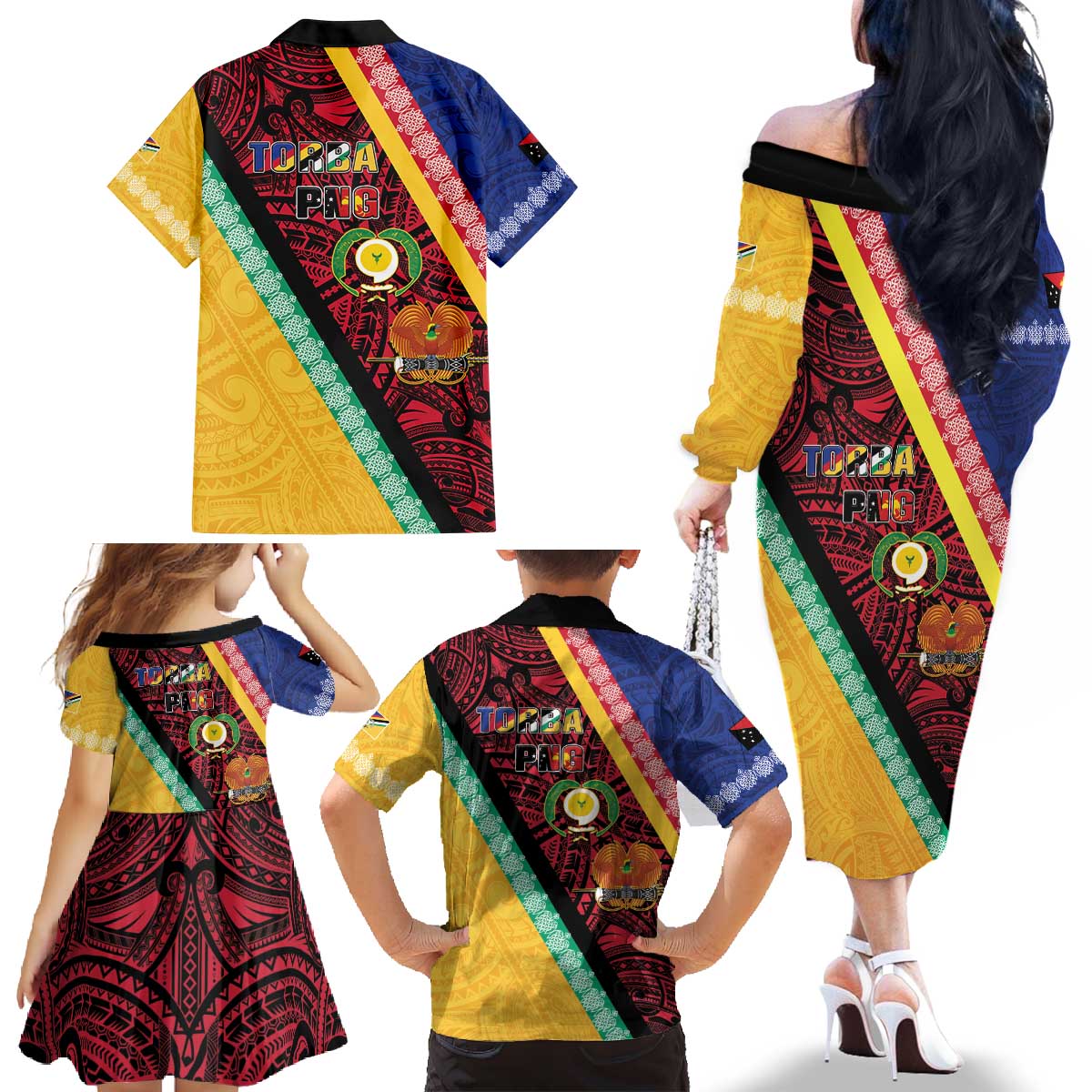 Love Torba PNG Day Family Matching Off The Shoulder Long Sleeve Dress and Hawaiian Shirt Together We Grow LT05 - Polynesian Pride