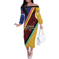 Love Torba PNG Day Family Matching Off The Shoulder Long Sleeve Dress and Hawaiian Shirt Together We Grow LT05 Mom's Dress Colorful - Polynesian Pride