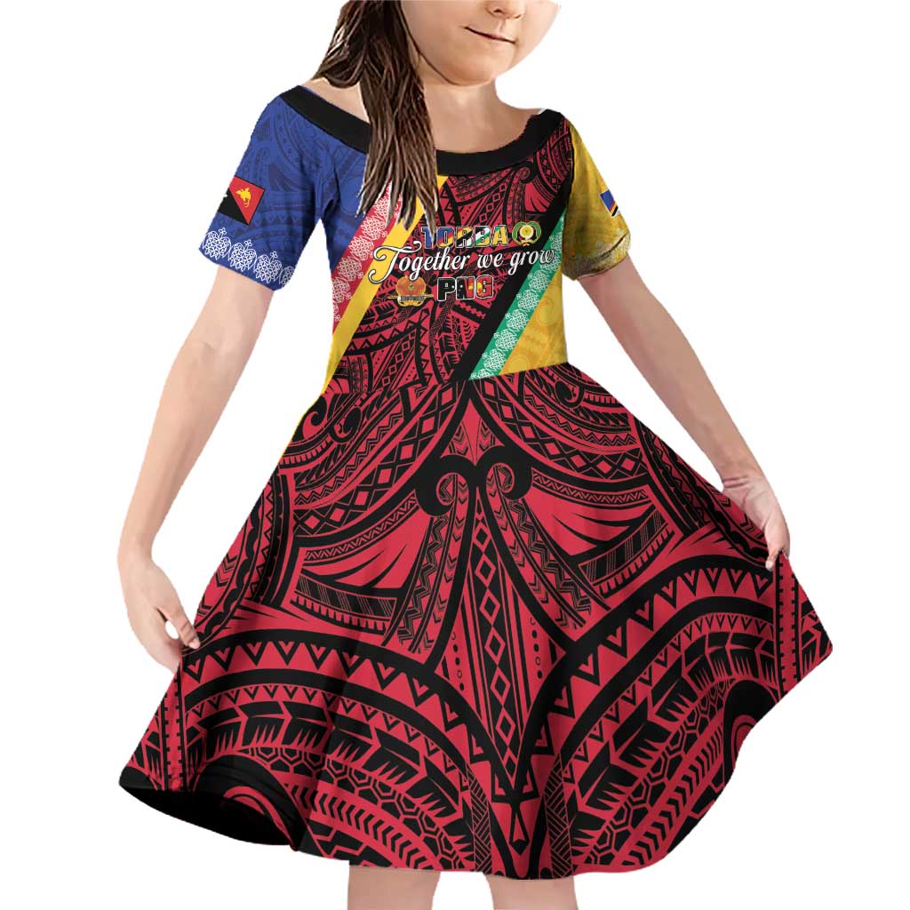Love Torba PNG Day Family Matching Off Shoulder Short Dress and Hawaiian Shirt Together We Grow LT05 Daughter's Dress Colorful - Polynesian Pride