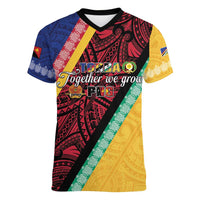 Love Torba PNG Day Women V-Neck T-Shirt Together We Grow LT05 Female Colorful - Polynesian Pride