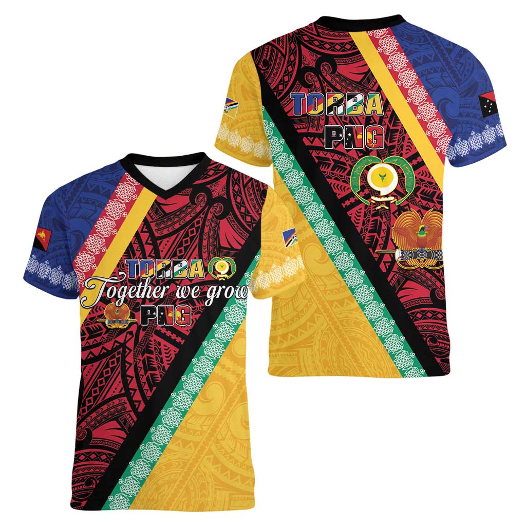 Love Torba PNG Day Women V-Neck T-Shirt Together We Grow LT05 - Polynesian Pride
