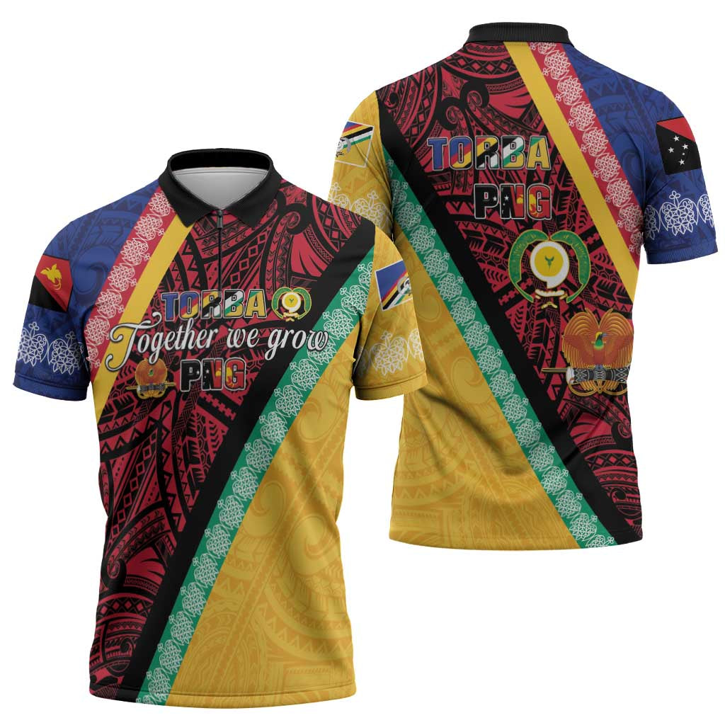 Love Torba PNG Day Zipper Polo Shirt Together We Grow - Polynesian Pride