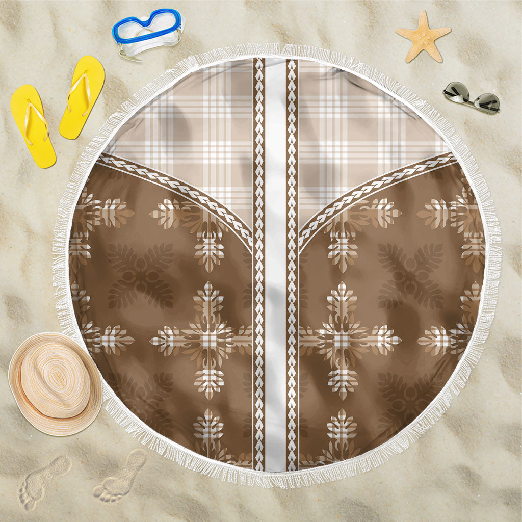 Beige Hawaii Paniolo Quilt Motif Beach Blanket