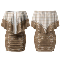 Beige Hawaii Paniolo Quilt Motif Couples Matching Off Shoulder Short Dress and Long Sleeve Button Shirt LT05 - Polynesian Pride