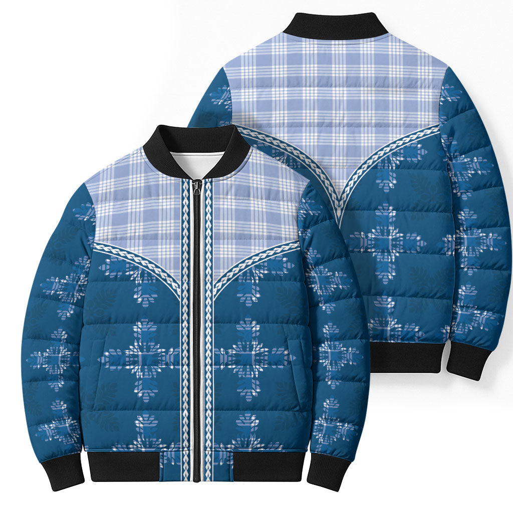 Blue Hawaii Paniolo Quilt Motif Bomber Puffer Jacket LT05 - Polynesian Pride