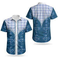 Blue Hawaii Paniolo Quilt Motif Couples Matching Summer Maxi Dress and Hawaiian Shirt LT05 - Polynesian Pride