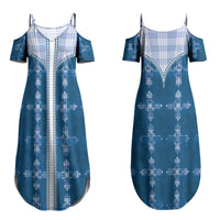 Blue Hawaii Paniolo Quilt Motif Couples Matching Summer Maxi Dress and Hawaiian Shirt LT05 - Polynesian Pride