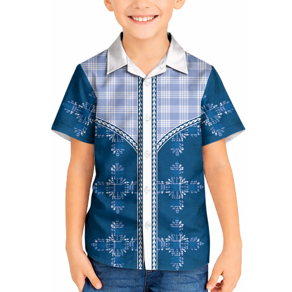Blue Hawaii Paniolo Quilt Motif Kid Hawaiian Shirt LT05 Kid Blue - Polynesian Pride