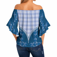 Blue Hawaii Paniolo Quilt Motif Off Shoulder Wrap Waist Top LT05 - Polynesian Pride