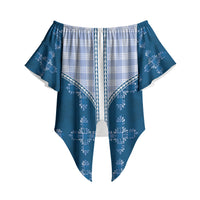Blue Hawaii Paniolo Quilt Motif Off Shoulder Wrap Waist Top LT05 - Polynesian Pride