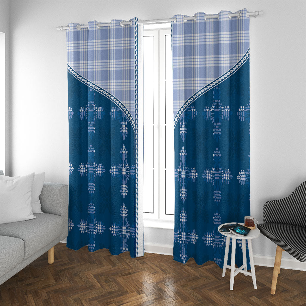 Blue Hawaii Paniolo Quilt Motif Window Curtain LT05 With Grommets Blue - Polynesian Pride