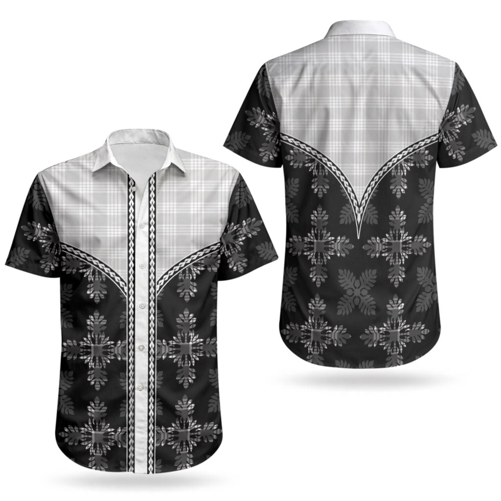 Black Hawaii Paniolo Quilt Motif Couples Matching Off Shoulder Maxi Dress and Hawaiian Shirt LT05 - Polynesian Pride
