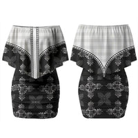 Black Hawaii Paniolo Quilt Motif Couples Matching Off Shoulder Short Dress and Hawaiian Shirt LT05 - Polynesian Pride
