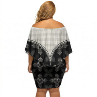 Black Hawaii Paniolo Quilt Motif Off Shoulder Short Dress LT05 - Polynesian Pride