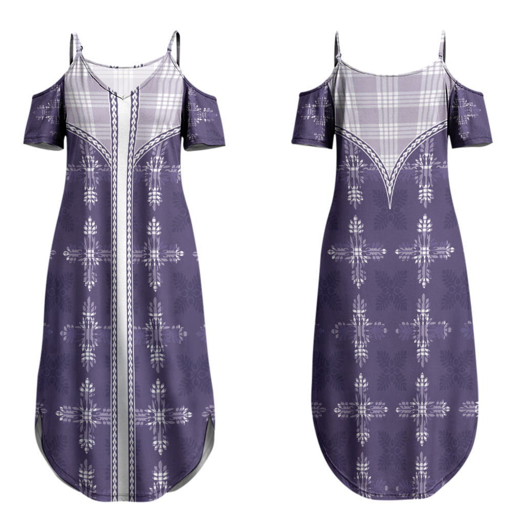Purple Hawaii Paniolo Quilt Motif Couples Matching Summer Maxi Dress and Long Sleeve Button Shirt LT05 - Polynesian Pride