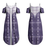 Purple Hawaii Paniolo Quilt Motif Couples Matching Summer Maxi Dress and Long Sleeve Button Shirt LT05 - Polynesian Pride