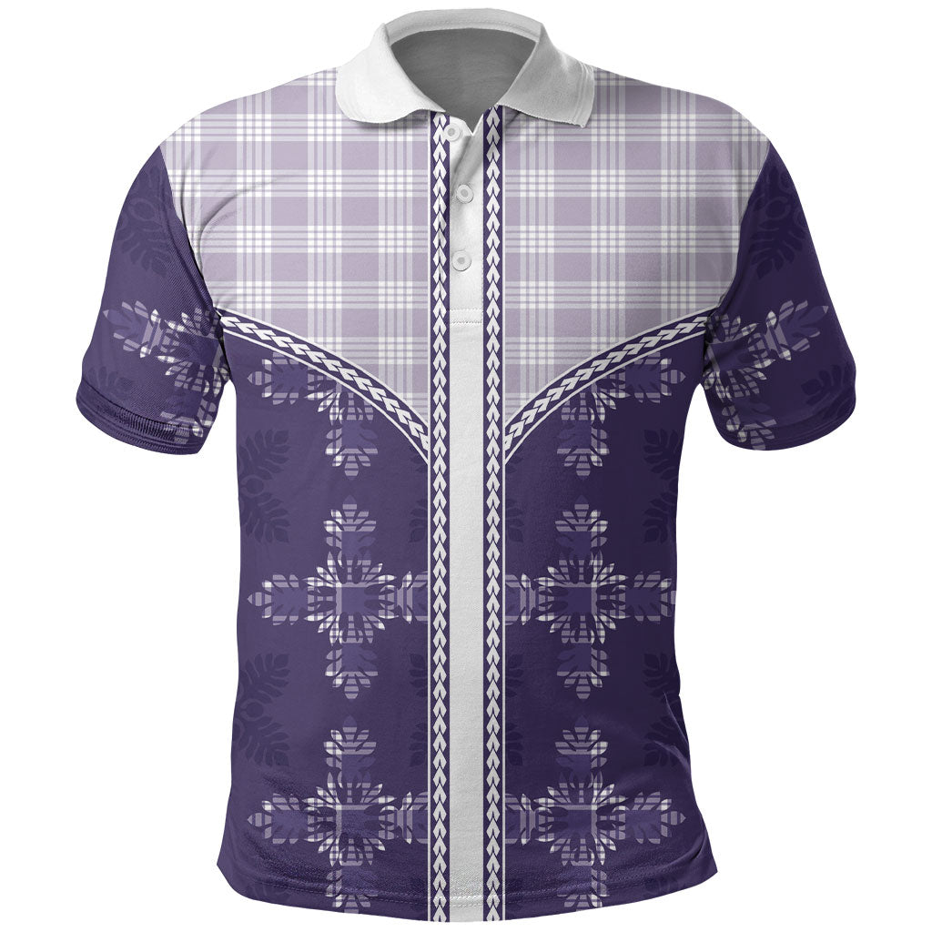 Purple Hawaii Paniolo Quilt Motif Polo Shirt