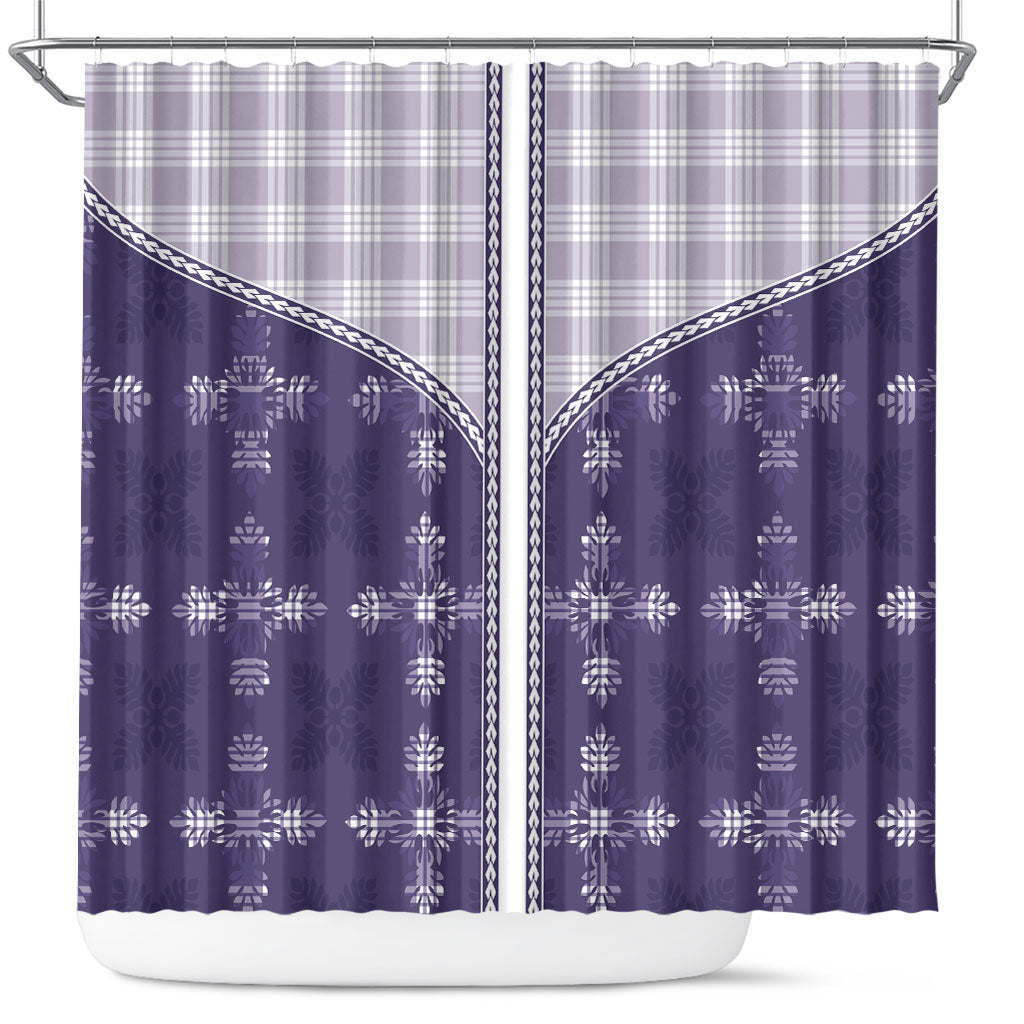 Purple Hawaii Paniolo Quilt Motif Shower Curtain
