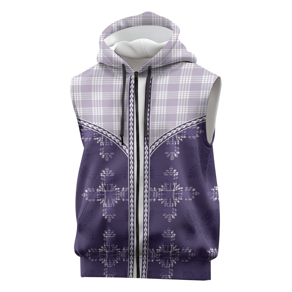 Purple Hawaii Paniolo Quilt Motif Sleeveless Zip Hoodie
