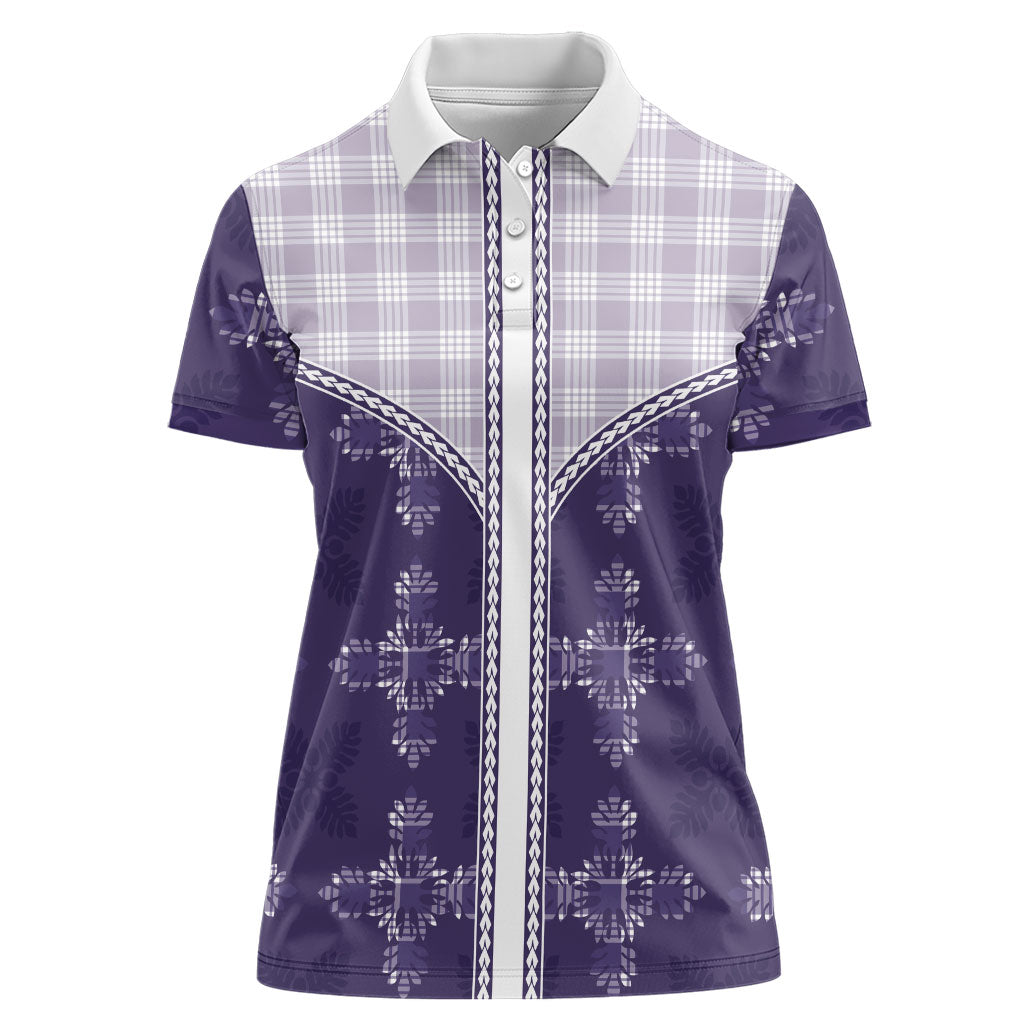 Purple Hawaii Paniolo Quilt Motif Women Polo Shirt